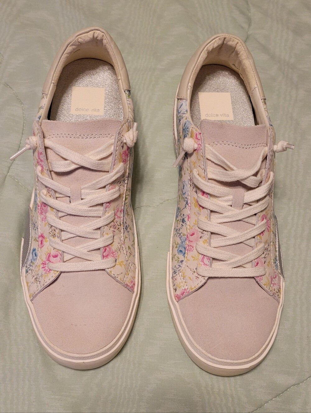 Dolce Vita Zina Sneakers Blue Floral Low Top Leather Upper *New Without Box*